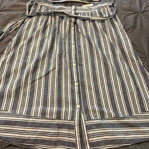 NWT Blue and white striped linen blend midi skirt